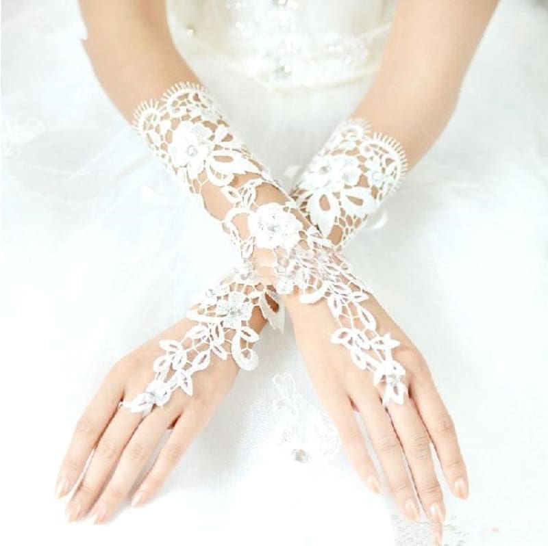 Lace Crystal Beaded Fingerless Wedding Gloves | Babyonlinewholesale - wedding gloves