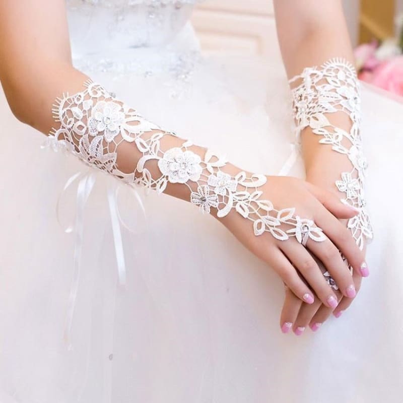 Lace Crystal Beaded Fingerless Wedding Gloves | Babyonlinewholesale - wedding gloves