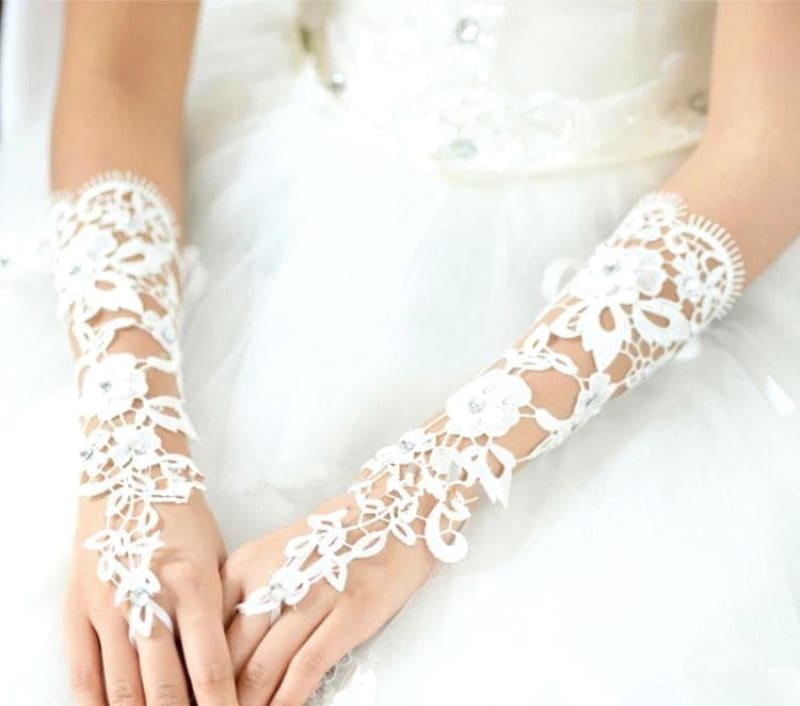 Lace Crystal Beaded Fingerless Wedding Gloves | Babyonlinewholesale - wedding gloves
