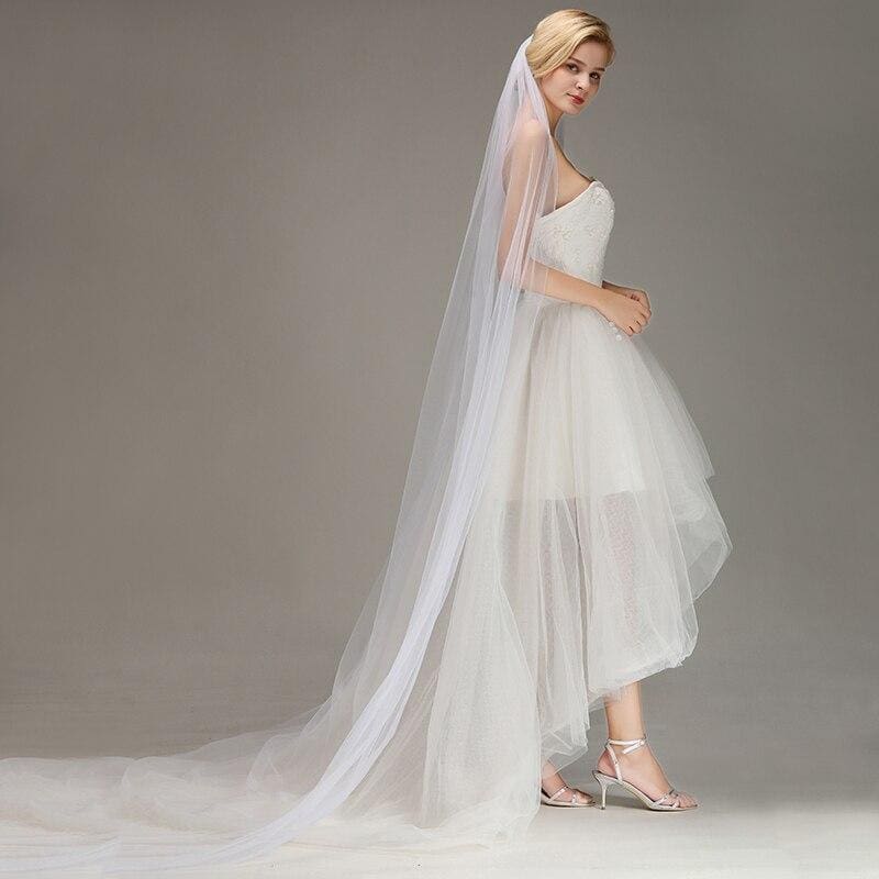 Lace Edge Ivory Appliqued Long Wedding Veils | Babyonlinewholesale-Babyonlinewholesale