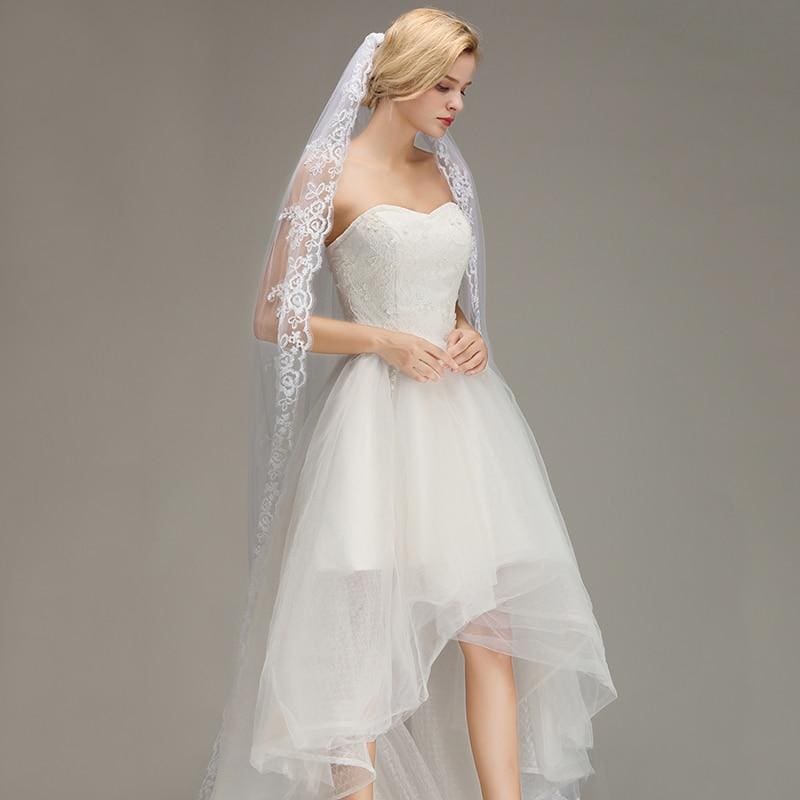 Lace Edge Ivory Appliques One Layer Wedding Veils | Babyonlinewholesale-Babyonlinewholesale
