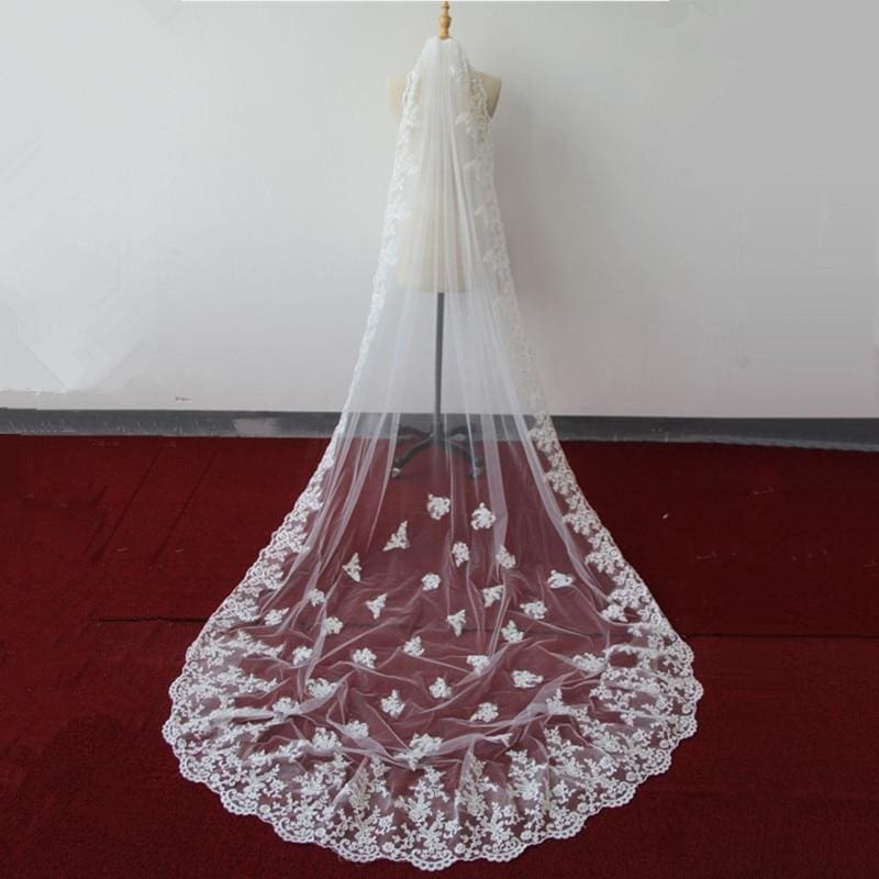 Lace Edge Ivory Appliques One Layer Wedding Veils | Babyonlinewholesale-Babyonlinewholesale