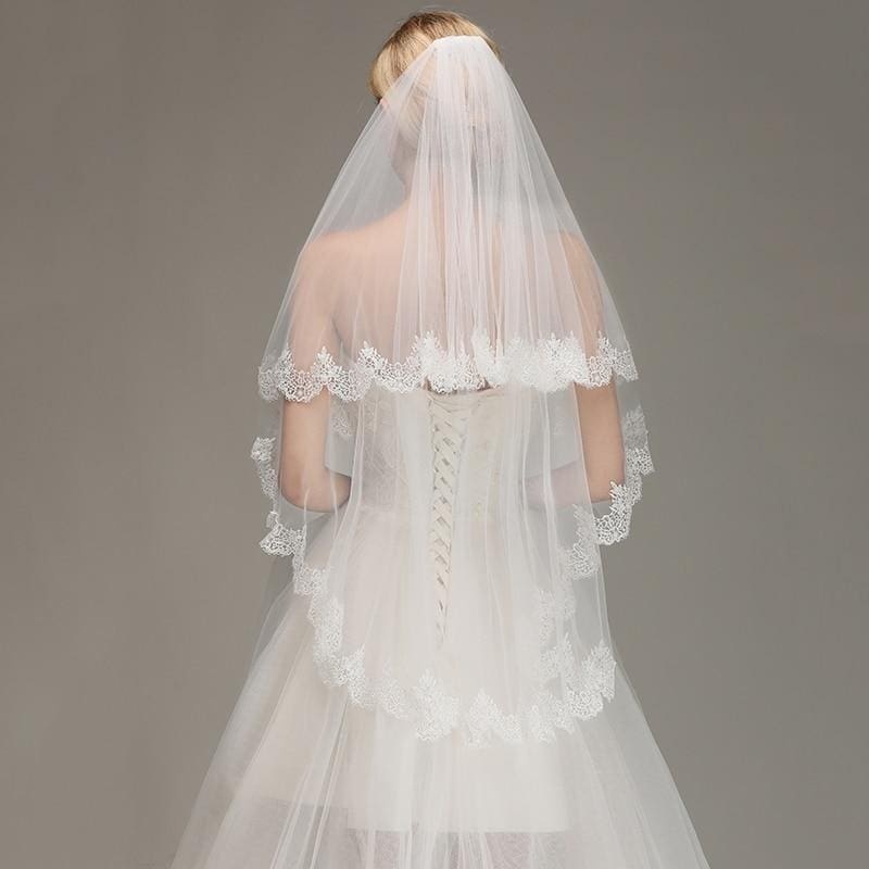Lace Edge Short with Comb  Two Layers Wedding Veils | Babyonlinewholesale-Babyonlinewholesale
