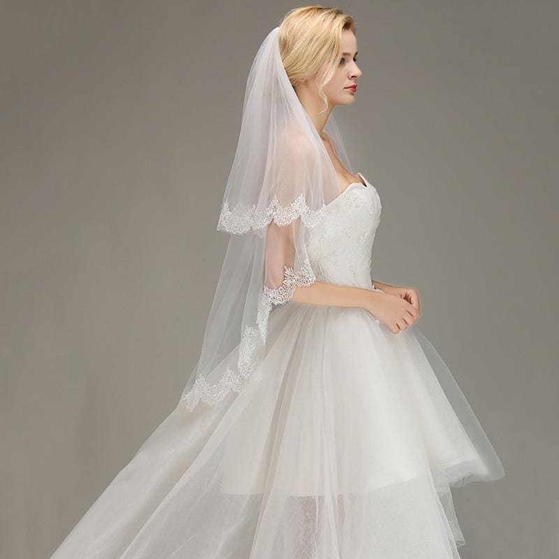 Lace Edge Short with Comb  Two Layers Wedding Veils | Babyonlinewholesale-Babyonlinewholesale