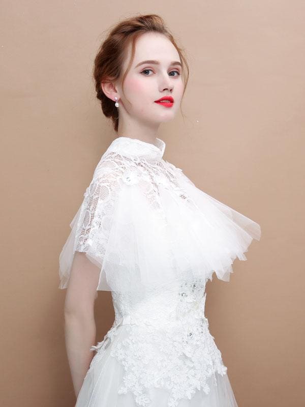 Lace High Collar White Wedding Wraps | Babyonlinewholesale-Babyonlinewholesale