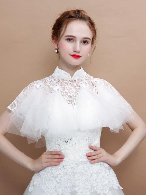 Lace High Collar White Wedding Wraps | Babyonlinewholesale-Babyonlinewholesale