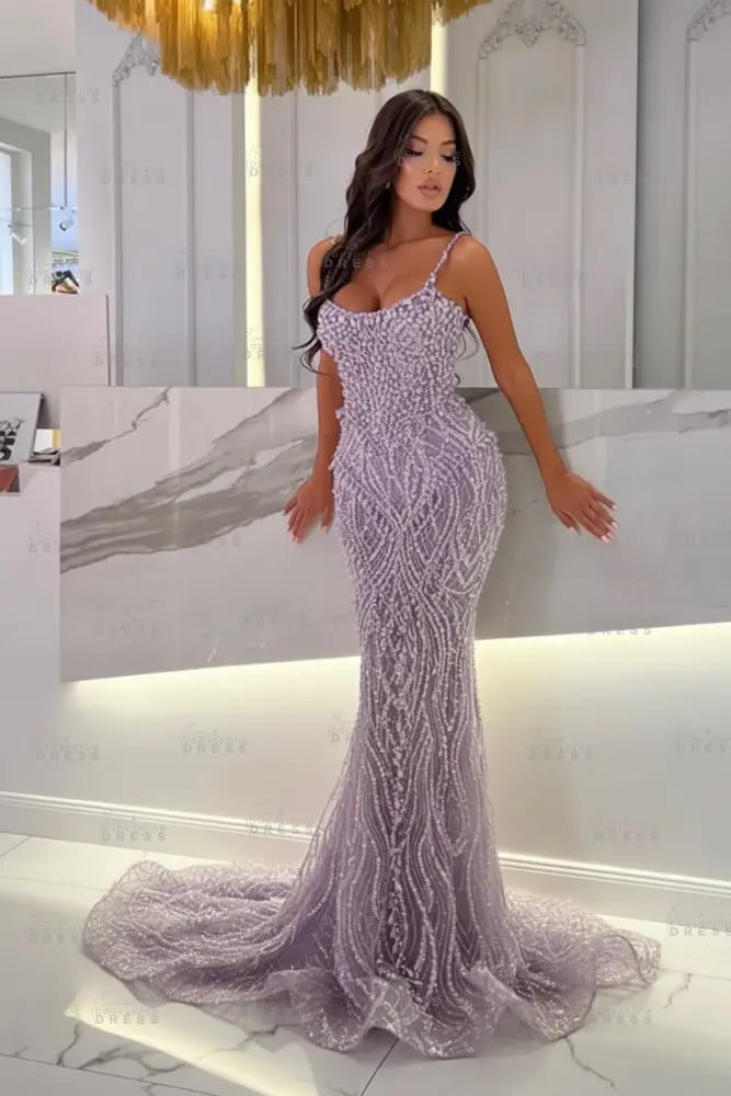 Strapless Mermaid Ivory Court Train Pearls Prom Dresses