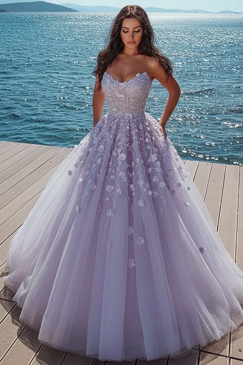 Elegant sky blue Butterfly Strapless Sweetheart Tulle Sparkle Prom Dress