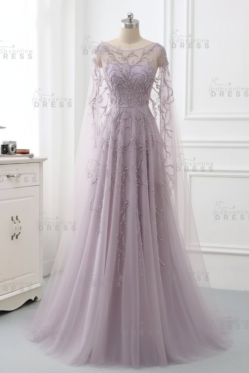 Elegant Jewel Long Sleeves Ruffle Prom Dresses with Beadings Online