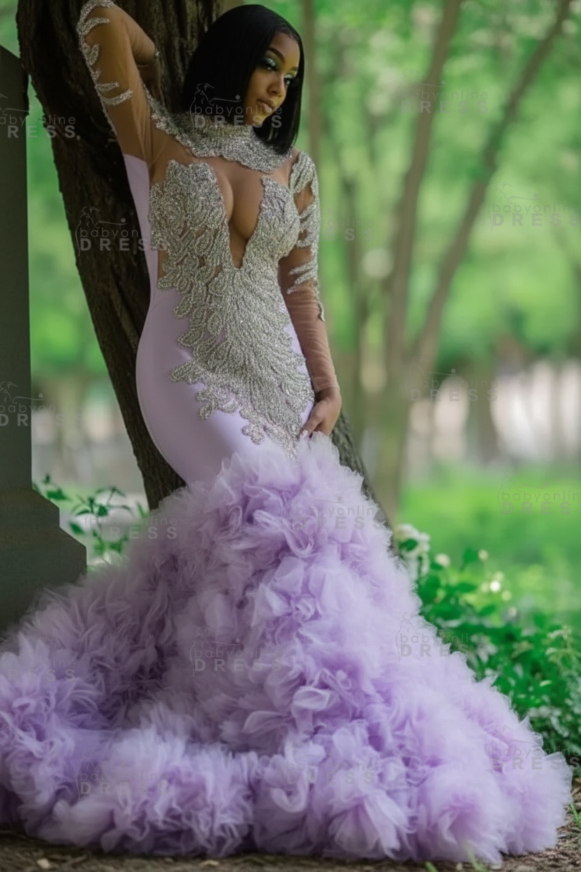 Glamorous Slim Mermaid Evening Gowns with sleeves Beadings Prom Dress