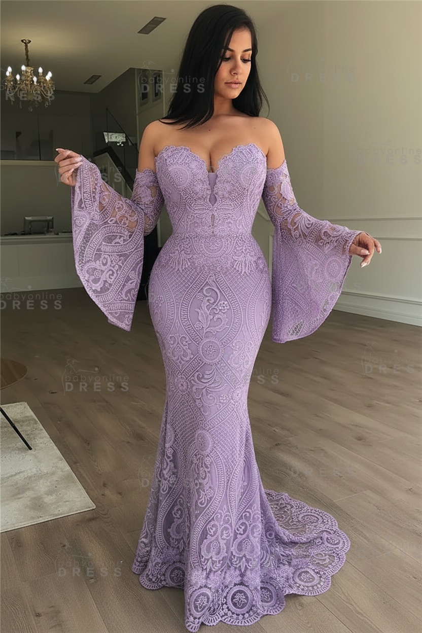 Off-the-Shoulder Long Sleeves Lace Floor-Length Mermaid Evening Dress