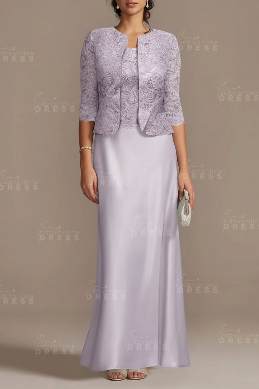 Long sleeves Sky blue Column Long Mother of the bride Dress