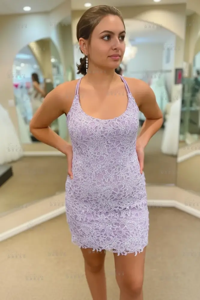 Spaghetti Straps Short Lace Homecoming Dresses 