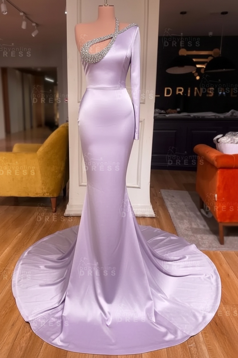 Long sleeves Beaded neckline Black Mermaid Prom Dresses
