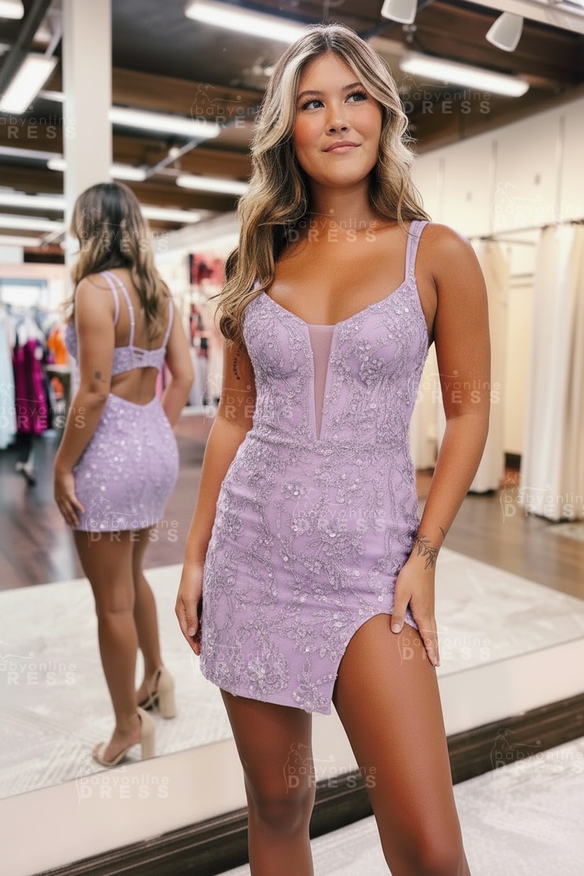 Sparkly Sequins Orange Short Homecoming Dress