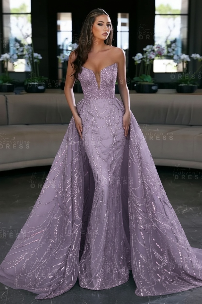 Blue Sequin Mermaid Sweetheart Prom Dresses with Overskirt