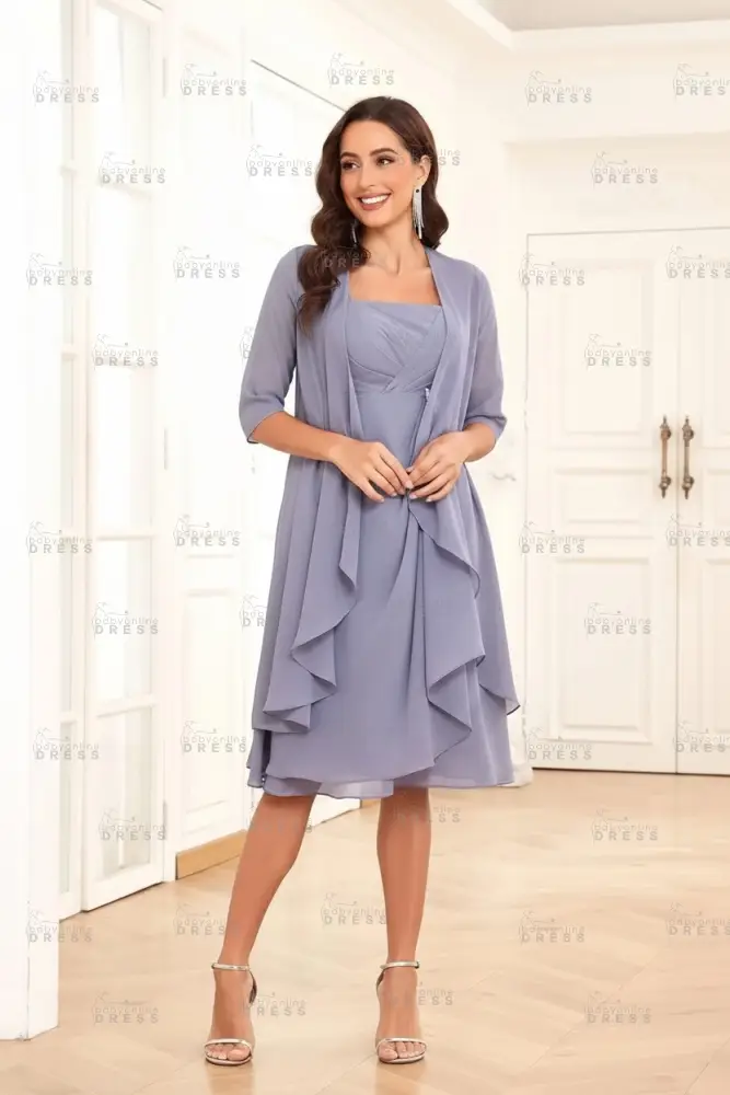 Elegant Pleated Chiffon Two Piece Mother of the Bride Dress