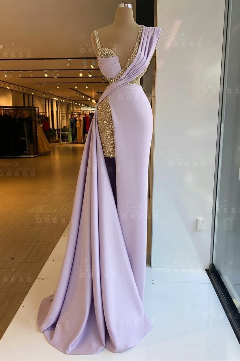 Luxury Satin Prom Dress Sleeveless with Sequins Sleeveless Evening Gown