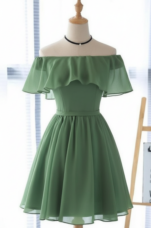 Light Blue Off the Shoulder Chiffon Homecoming Cute Short Graduation Dress