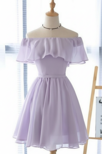 Light Blue Off the Shoulder Chiffon Homecoming Cute Short Graduation Dress