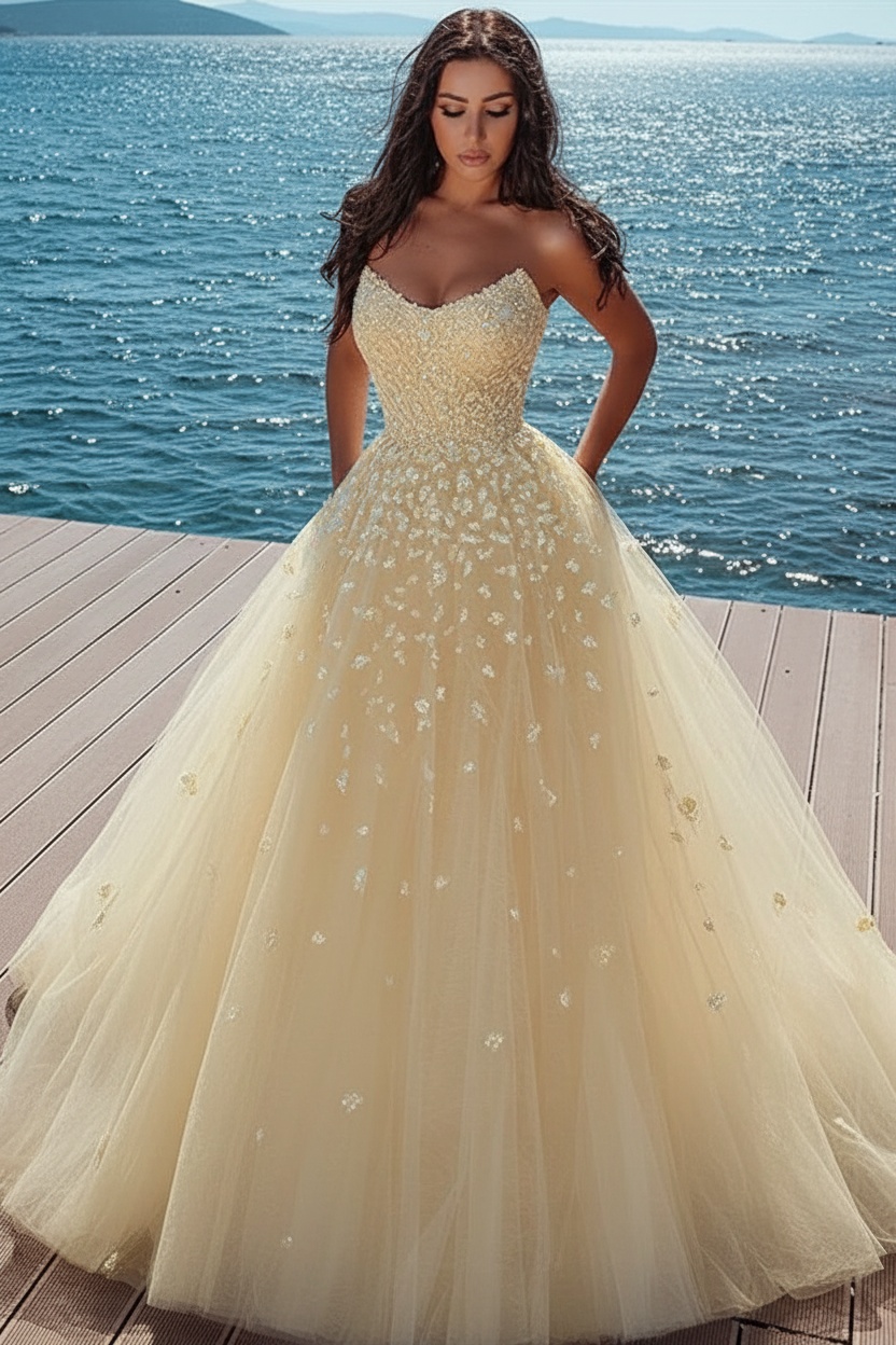Elegant sky blue Butterfly Strapless Sweetheart Tulle Sparkle Prom Dress