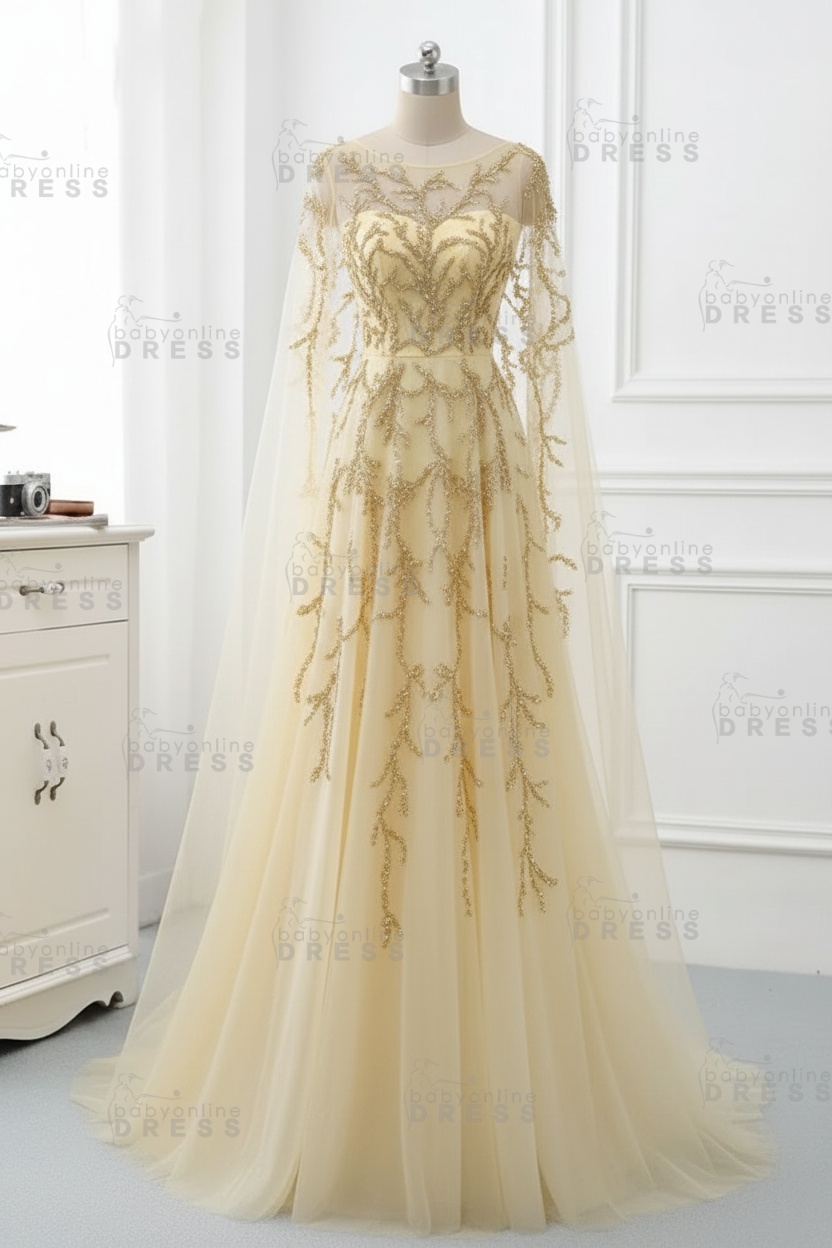 Elegant Jewel Long Sleeves Ruffle Prom Dresses with Beadings Online