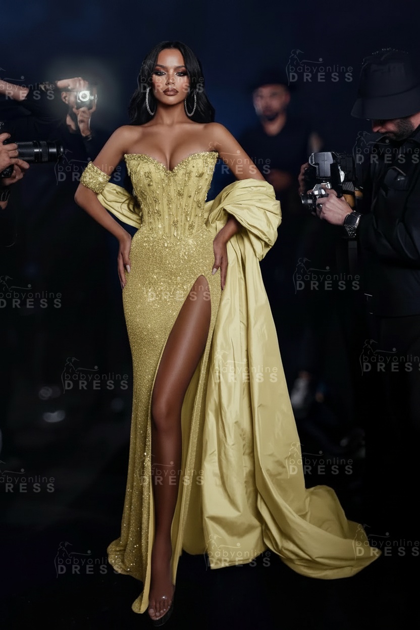 Sexy Strapless Sweetheart Crystal Mermaid Evening Dresses with Slit
