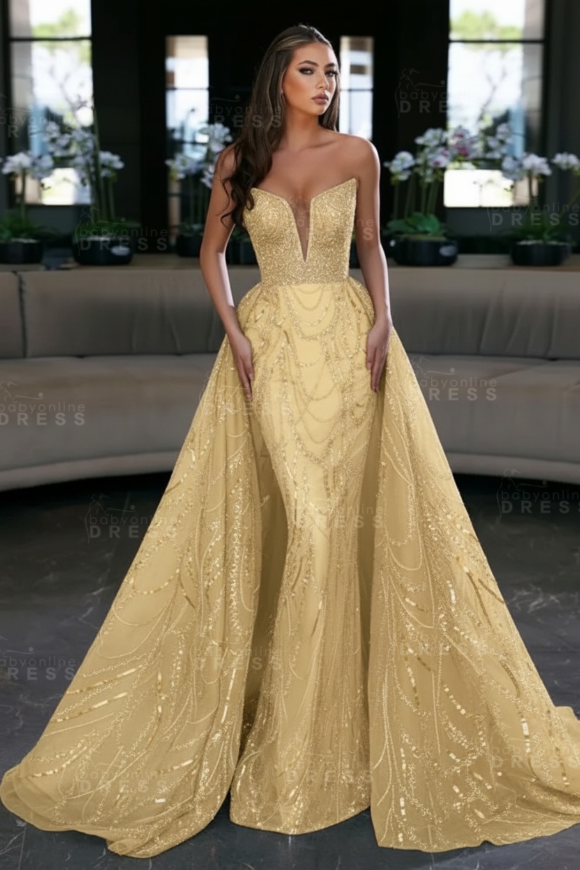Blue Sequin Mermaid Sweetheart Prom Dresses with Overskirt