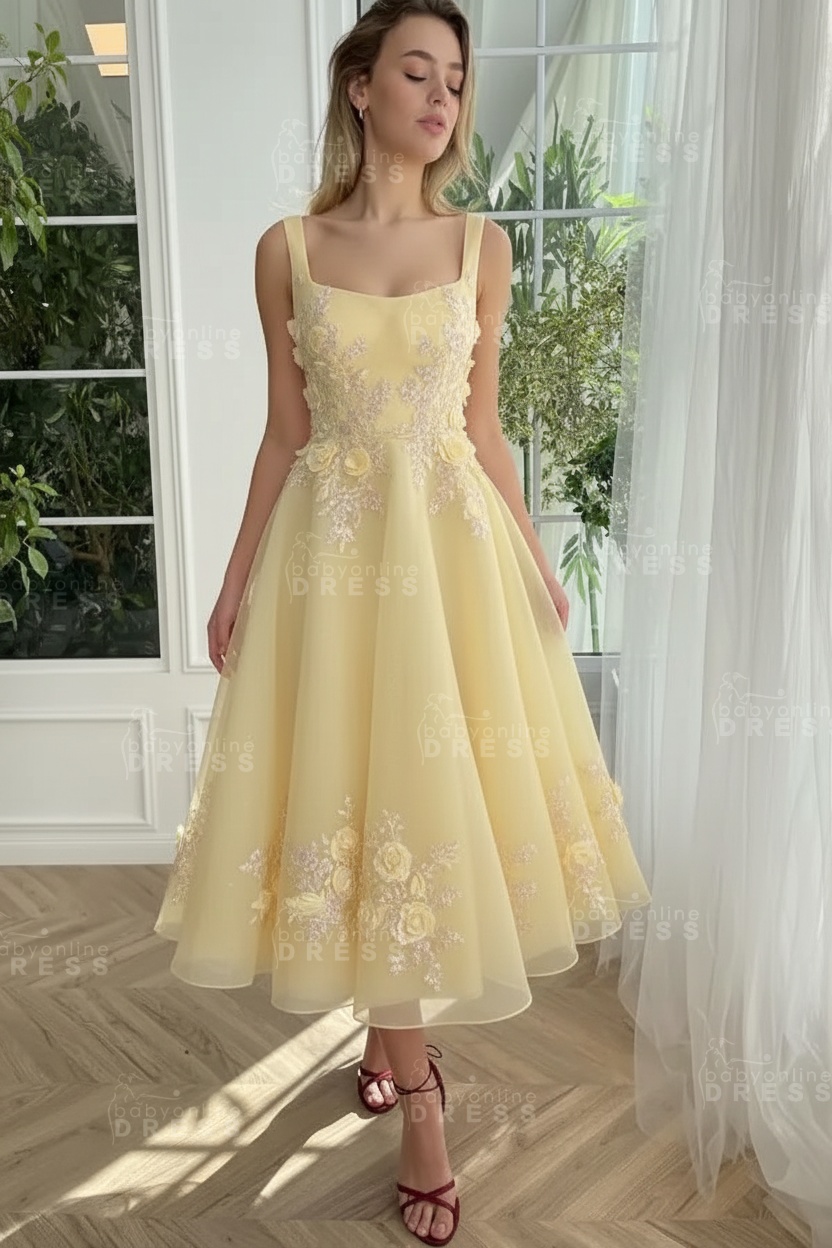 Burgundy Ankle length square neck Homecoming Dress Tulle Aline Formal Dress