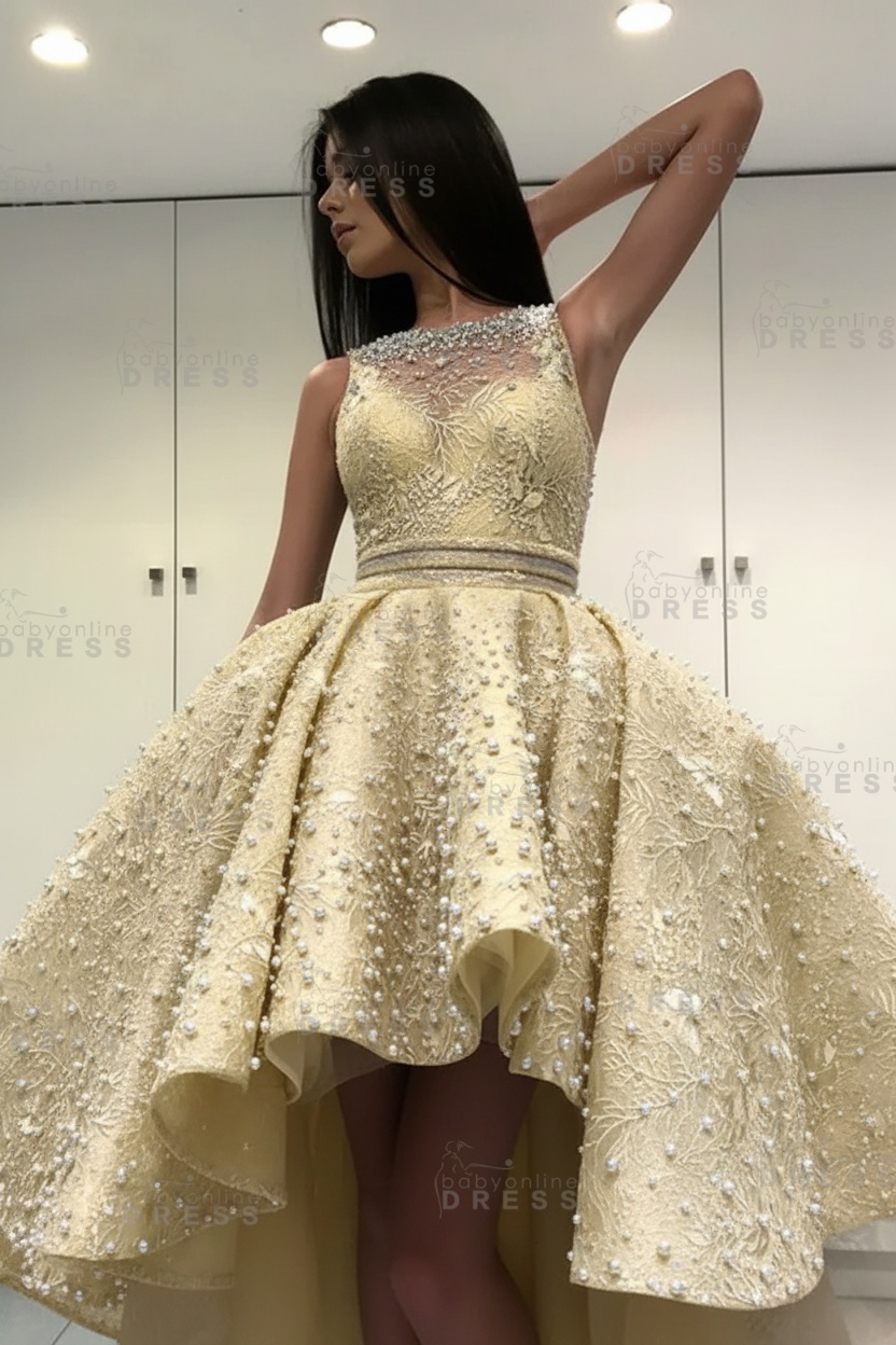 Gorgeous Sleeveless Beadings Short Hi-Lo Cocktail Dress Homecoming Dress