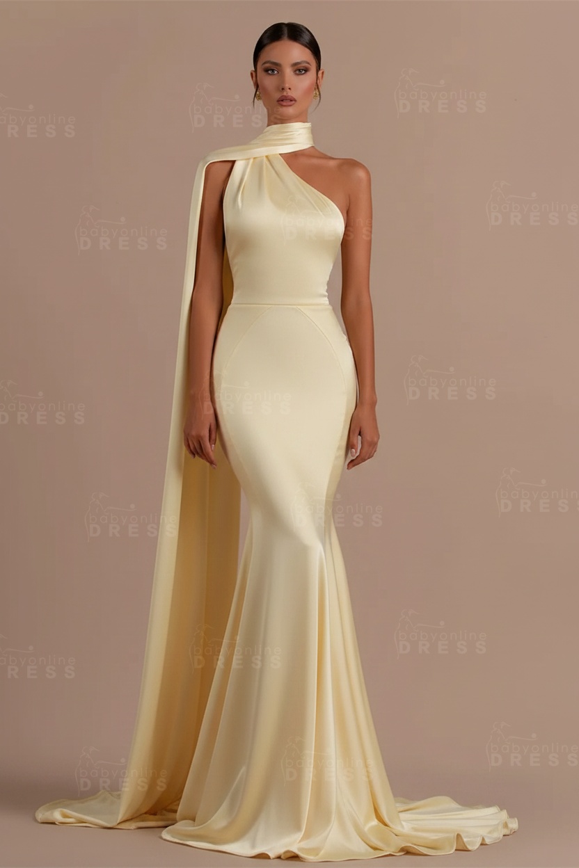 Black One shoulder Mermaid Long Sleeveless Prom Dresses