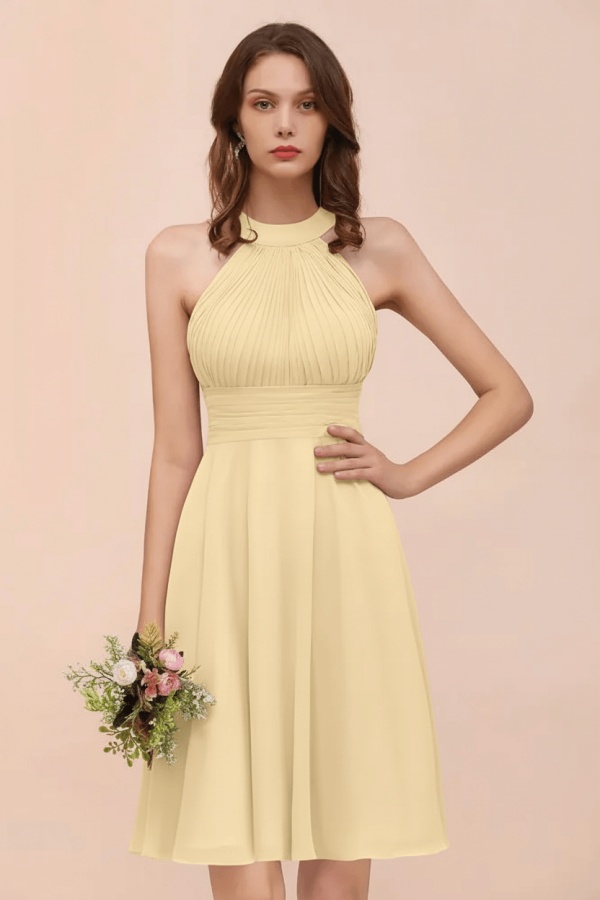 Halter Soft Chiffon Aline Short Bridesmaid Dress