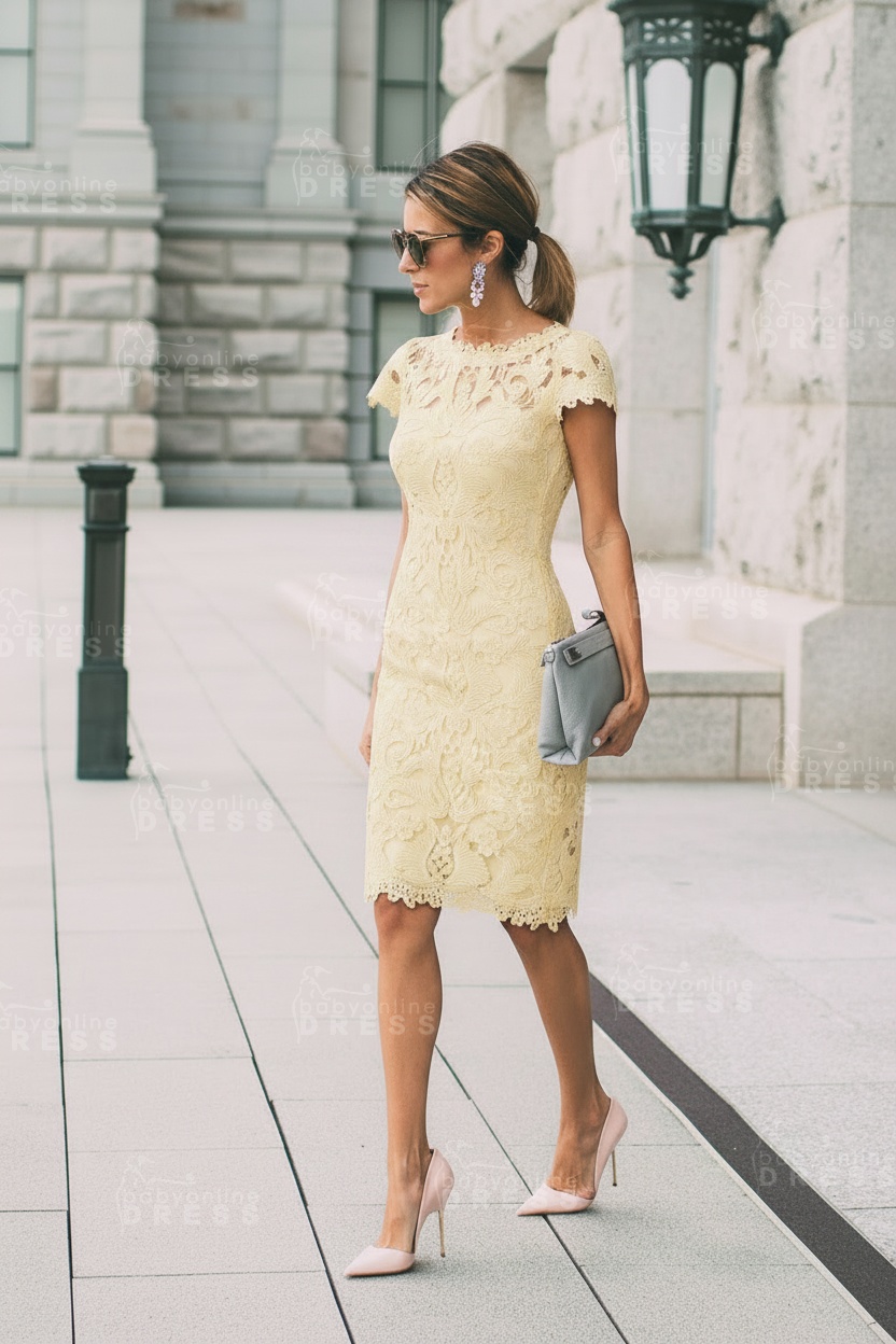 Lace Blush Pink Formal Dresses Knee Length Wedding Party Dress Prom Dress