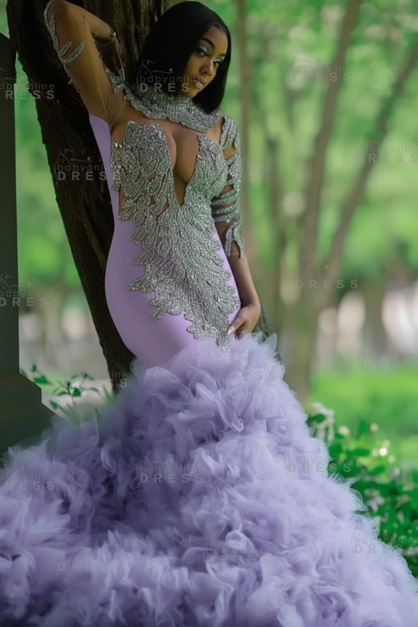 Glamorous Slim Mermaid Evening Gowns with sleeves Beadings Prom Dress