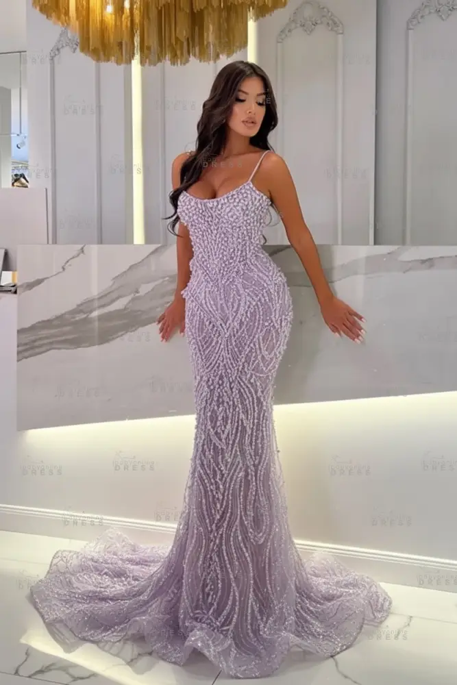 Strapless Mermaid Ivory Court Train Pearls Prom Dresses