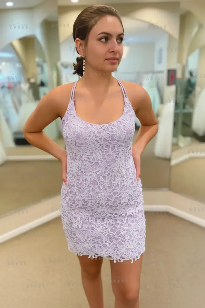 Spaghetti Straps Short Lace Homecoming Dresses 