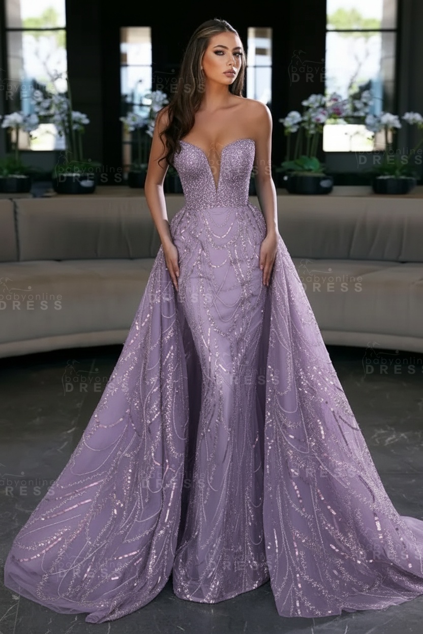 Blue Sequin Mermaid Sweetheart Prom Dresses with Overskirt