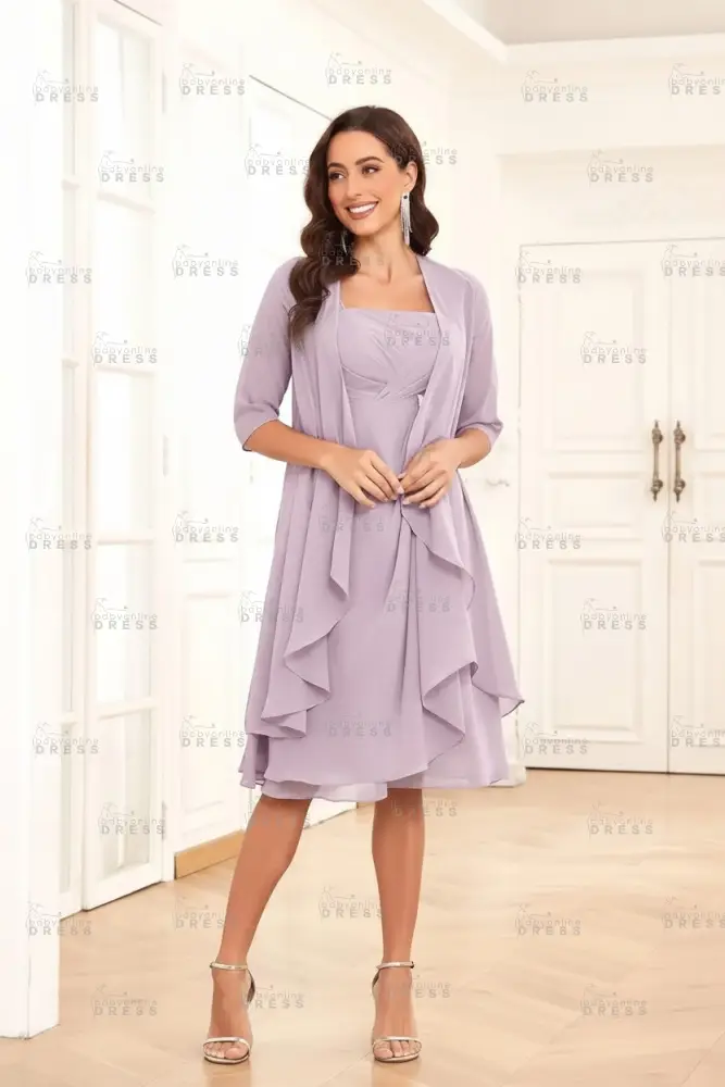Elegant Pleated Chiffon Two Piece Mother of the Bride Dress