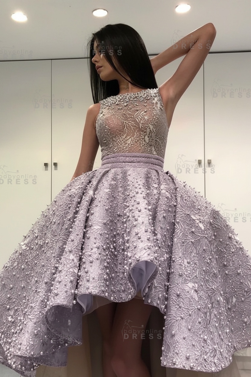 Gorgeous Sleeveless Beadings Short Hi-Lo Cocktail Dress Homecoming Dress