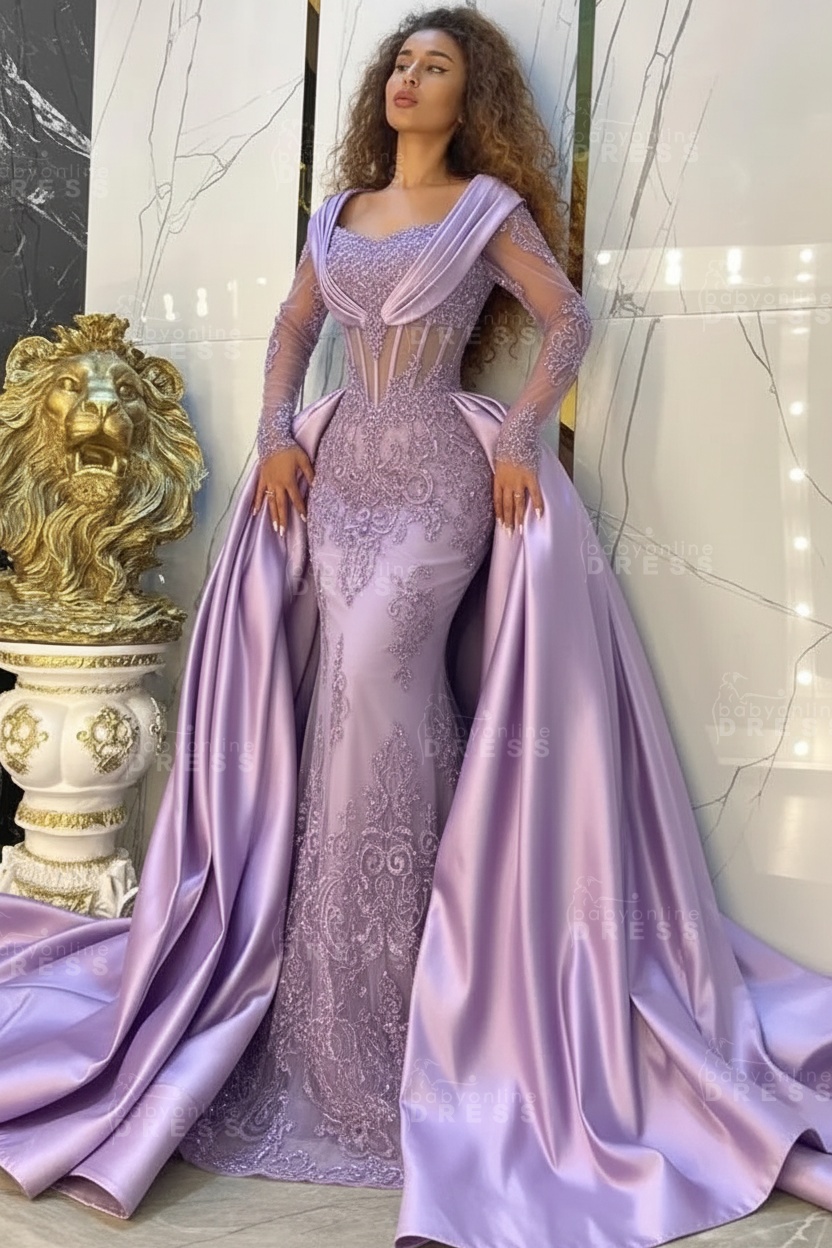 Gorgeous Sweetheart Appliques Lace A-Line Prom Dresses Long Sleeve Chapel Train