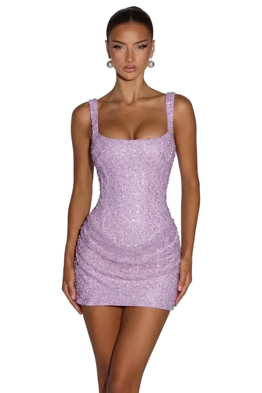 Lilac Sequin Corset Homecoming Dresses Tight Short Prom Dress Sleeveless