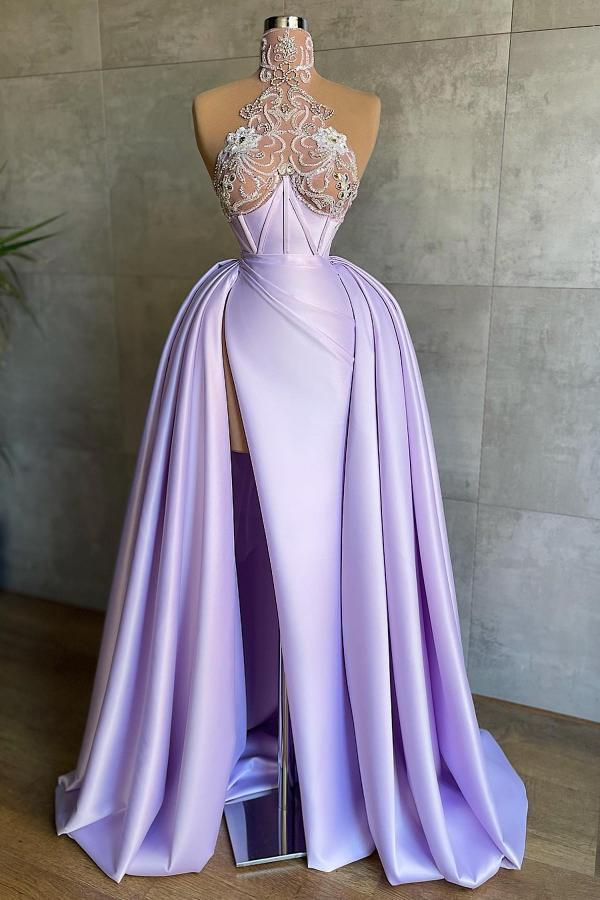 Lilac Strapless Mermaid Satin Overskirt Long Prom Dresses