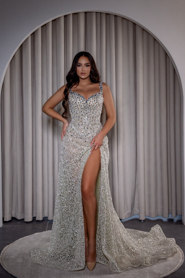 Glitter Sweetheart Crystals Column Evening Dresses with  Slit-babyonlinewholesale – Babyonlinewholesale