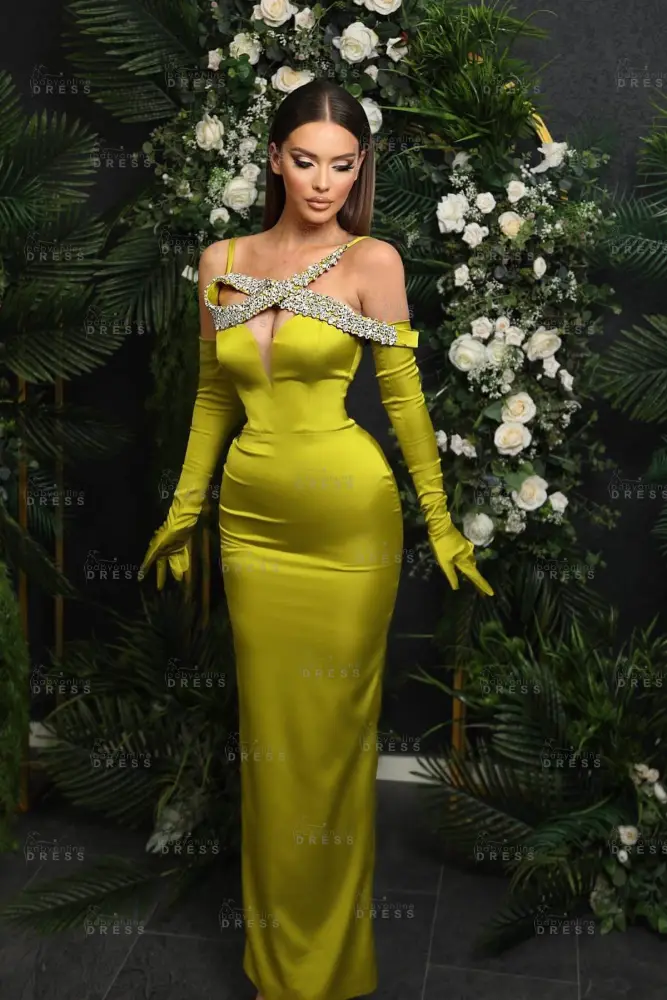 Long sleeves Off the shouder Mermaid Satin Prom Dresses