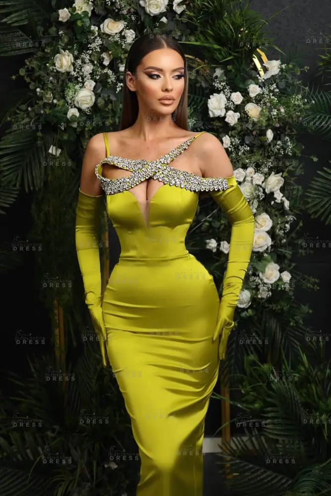 Long sleeves Off the shouder Mermaid Satin Prom Dresses