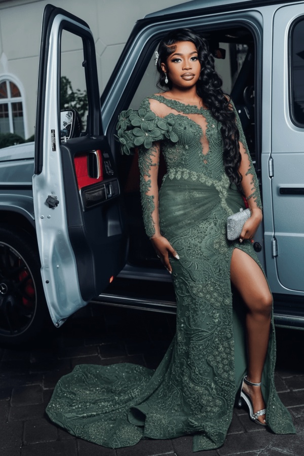 Luxury Long Sleeves Beadings Mermaid Prom Dress with Appliques