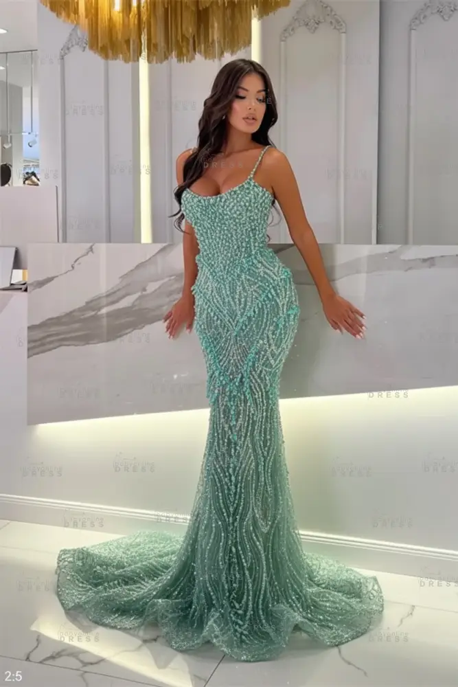 Strapless Mermaid Ivory Court Train Pearls Prom Dresses