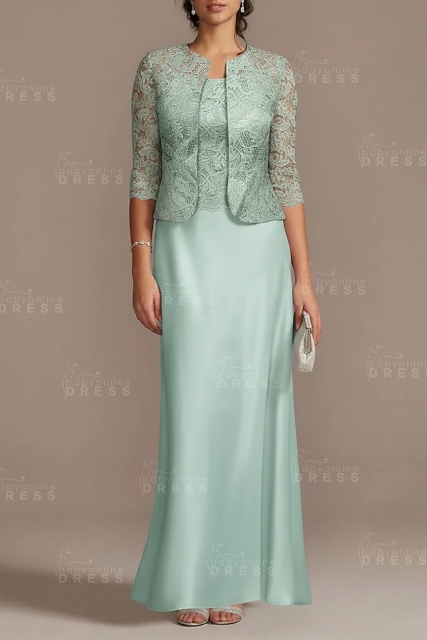 Long sleeves Sky blue Column Long Mother of the bride Dress