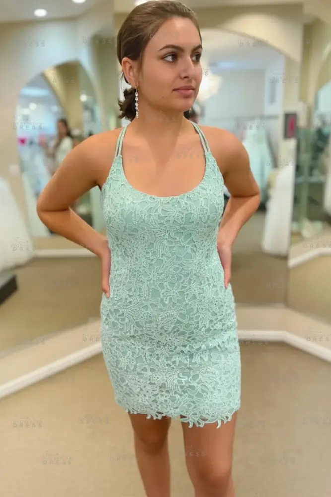 Spaghetti Straps Short Lace Homecoming Dresses 