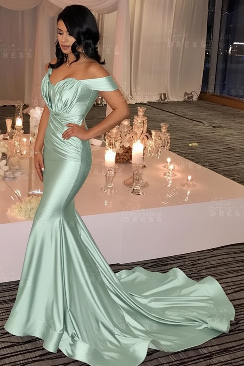 Off The Shoulder Champagne Gold Sexy Prom Dresses Mermaid Lates Popular Evening Gown